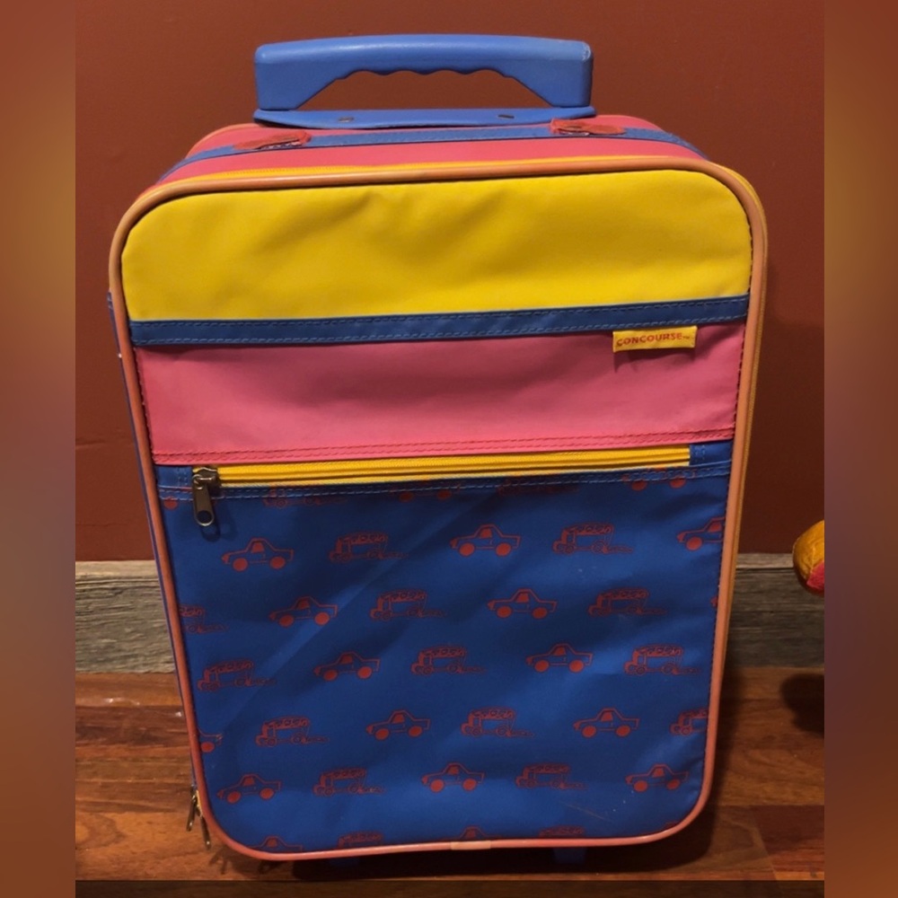 Vintage Colorful Concourse Luggage with Car Print